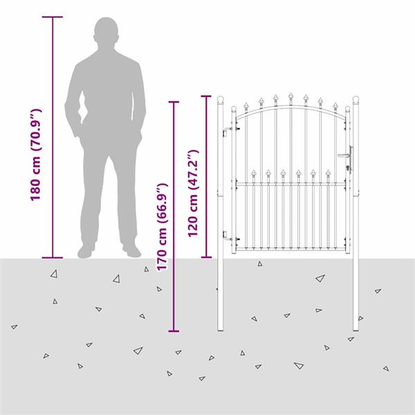 Grote foto vidaxl hekdeur met spijkers grijs 150 x 100 cm poedergecoat staal tuin en terras hekken en schuttingen