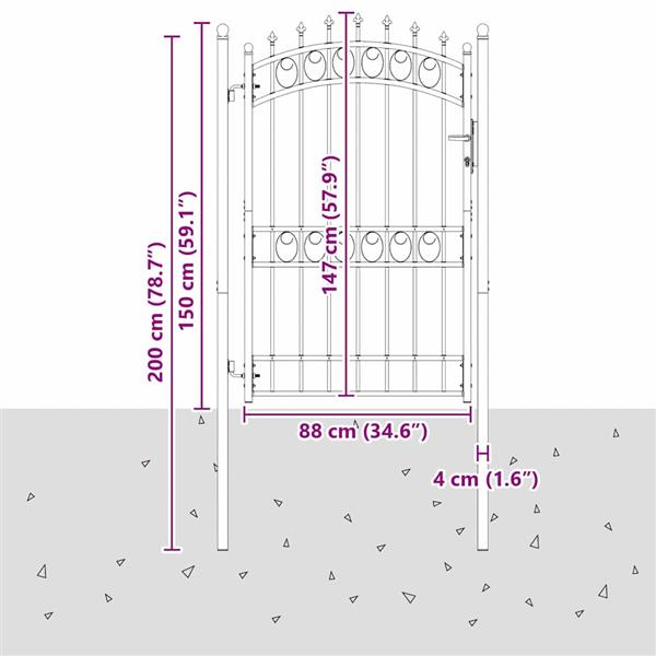 Grote foto vidaxl hekdeur met spijkers grijs 200 x 100 cm poedergecoat staal tuin en terras hekken en schuttingen