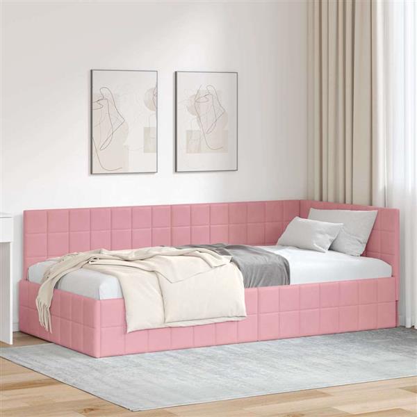 Grote foto vidaxl hoekbedframe met hoofdeinde roze 90 cm x 190 cm fluweel antiek en kunst stoelen en banken