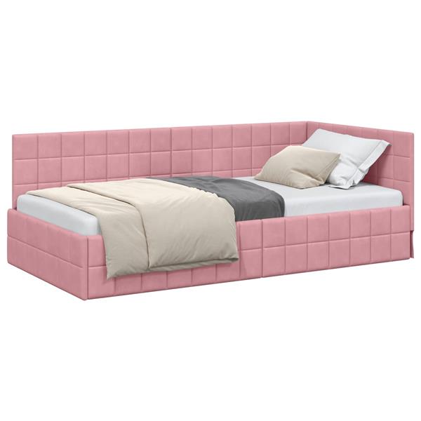 Grote foto vidaxl hoekbedframe met hoofdeinde roze 90 cm x 190 cm fluweel antiek en kunst stoelen en banken