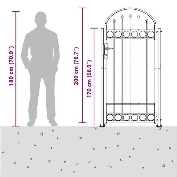 Grote foto vidaxl afrasteringspaal met slot grijs 200 x 88 x 14 cm staal tuin en terras hekken en schuttingen