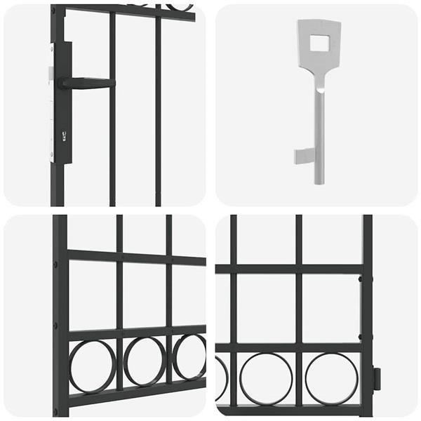 Grote foto vidaxl afrasteringspaal met slot grijs 200 x 88 x 14 cm staal tuin en terras hekken en schuttingen