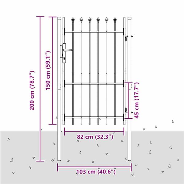Grote foto vidaxl hekpoort met slot grijs 103 x 200 cm gepoedercoat staal tuin en terras hekken en schuttingen