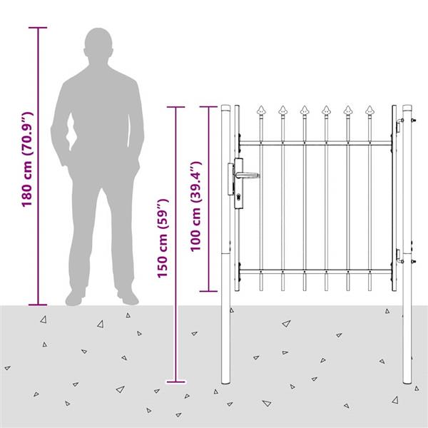 Grote foto vidaxl hekpoort met slot grijs 103 x 150 cm gepoedercoat staal tuin en terras hekken en schuttingen