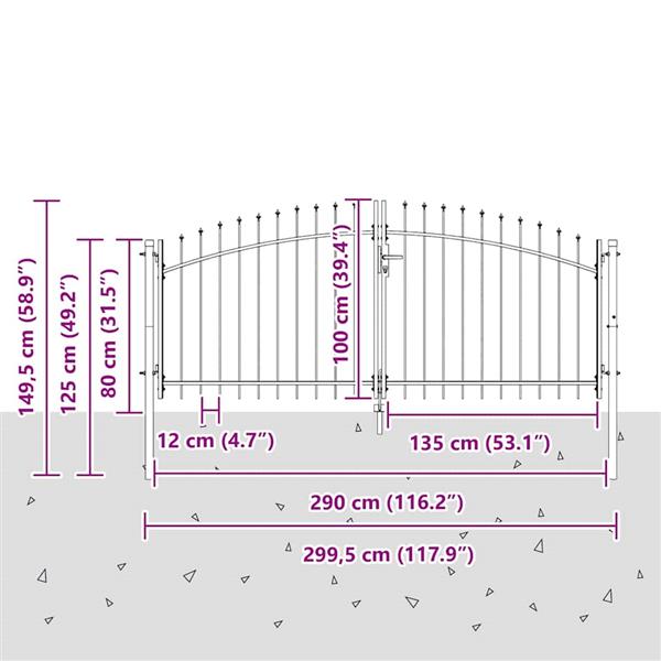 Grote foto vidaxl dubbele poort met slot grijs 299 5 x 149 5 cm staal tuin en terras hekken en schuttingen