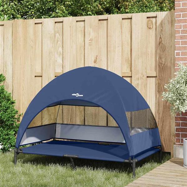 Grote foto vidaxl verhoogd hondenbed marineblauw 127 x 81 x 108 cm stof en staal dieren en toebehoren toebehoren