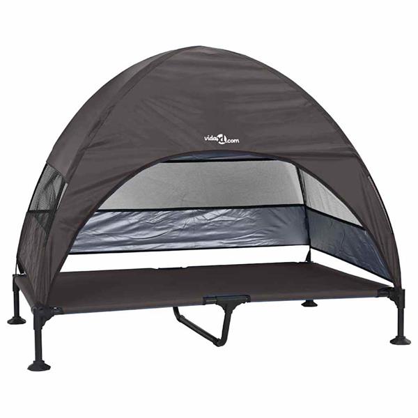 Grote foto vidaxl verhoogd hondenbed bruin 127 x 81 x 108 cm stof en staal dieren en toebehoren toebehoren