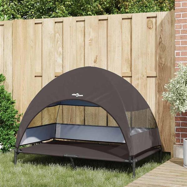 Grote foto vidaxl verhoogd hondenbed bruin 127 x 81 x 108 cm stof en staal dieren en toebehoren toebehoren