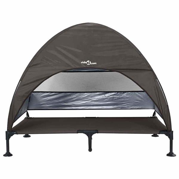 Grote foto vidaxl verhoogd hondenbed bruin 127 x 81 x 108 cm stof en staal dieren en toebehoren toebehoren