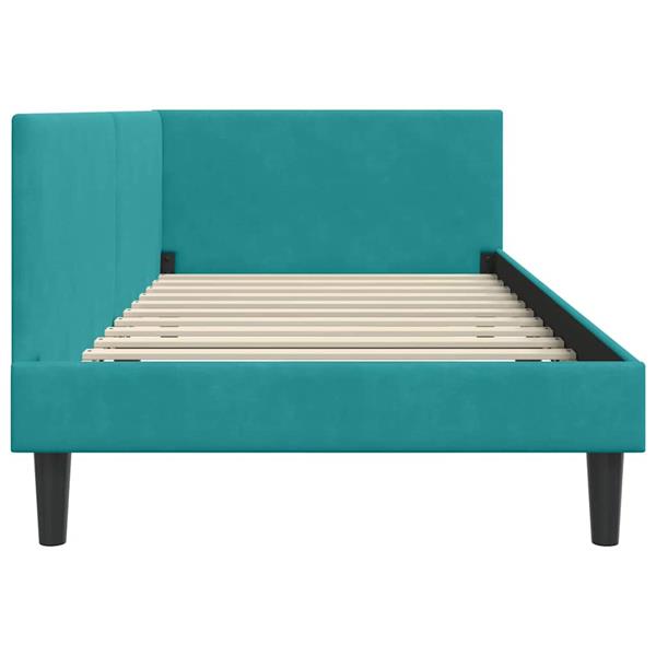 Grote foto vidaxl hoekbedframe turquoise 100 cm x 200 cm polyester en multiplex antiek en kunst stoelen en banken