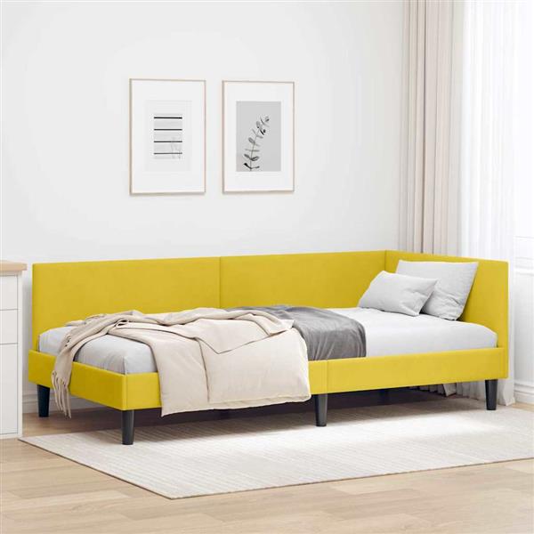 Grote foto vidaxl hoekbedframe geel 90 cm x 200 cm polyester en multiplex antiek en kunst stoelen en banken