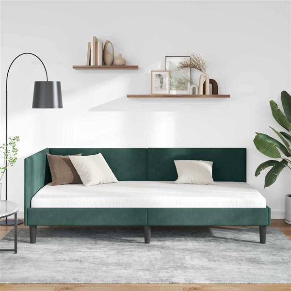 Grote foto vidaxl hoekbedframe donkergroen 90 cm x 200 cm polyester en multiplex antiek en kunst stoelen en banken