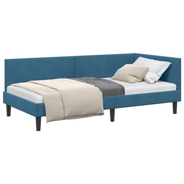 Grote foto vidaxl hoekbedframe blauw 90 cm x 190 cm polyester en multiplex antiek en kunst stoelen en banken