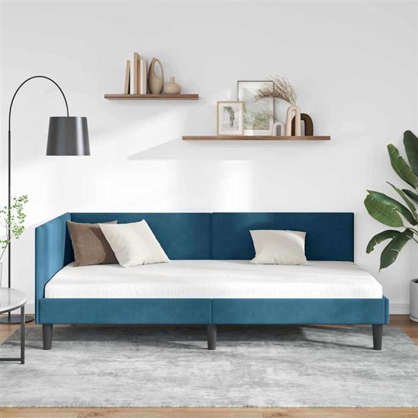 Grote foto vidaxl hoekbedframe blauw 90 cm x 190 cm polyester en multiplex antiek en kunst stoelen en banken