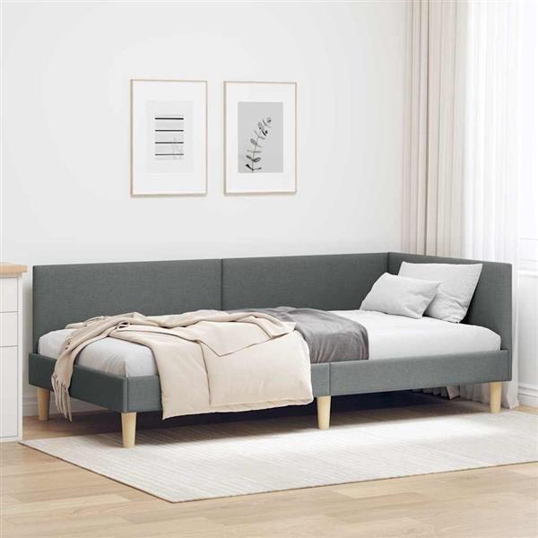 Grote foto vidaxl hoekbedframe donkergrijs 80 cm x 200 cm stof en multiplex antiek en kunst stoelen en banken