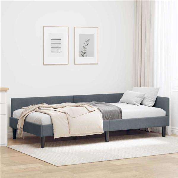 Grote foto vidaxl hoekbedframe donkergrijs 90 cm x 190 cm velvetenplywood antiek en kunst stoelen en banken
