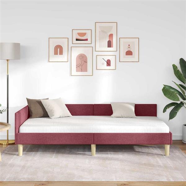 Grote foto vidaxl hoekbedframe met hoofdeinde wijnrood 90 x 200 cm stof antiek en kunst stoelen en banken