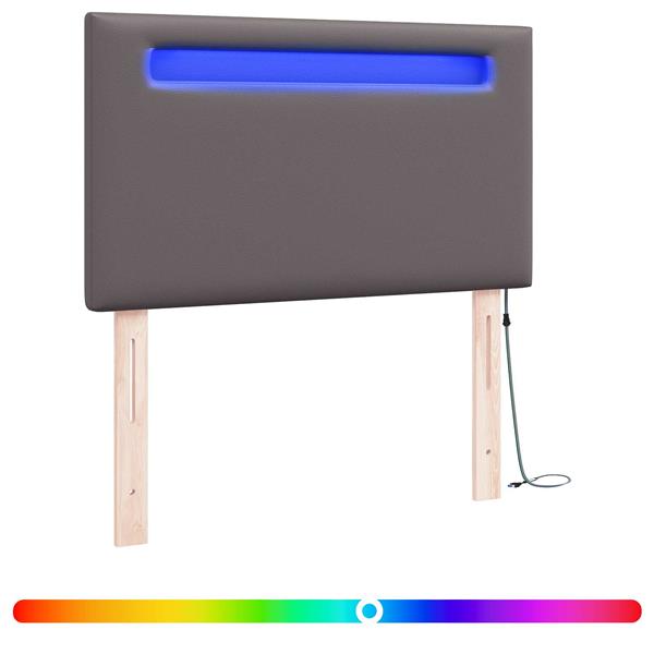 Grote foto vidaxl led hoofdbord grijs 90 cm nep leer antiek en kunst stoelen en banken