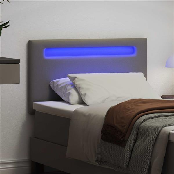 Grote foto vidaxl led hoofdbord grijs 90 cm nep leer antiek en kunst stoelen en banken