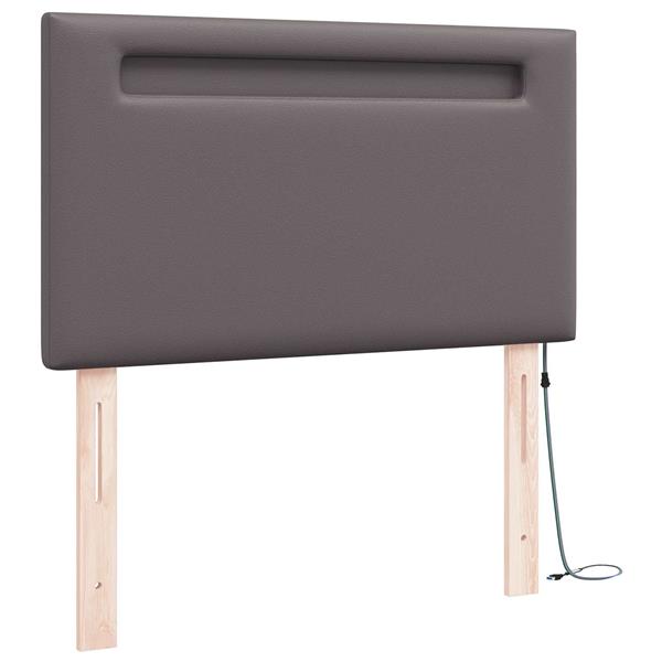 Grote foto vidaxl led hoofdbord grijs 90 cm nep leer antiek en kunst stoelen en banken