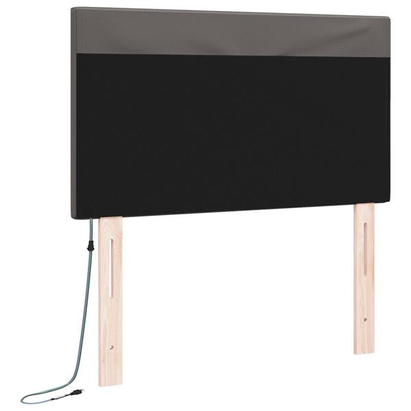 Grote foto vidaxl led hoofdbord grijs 90 cm nep leer antiek en kunst stoelen en banken