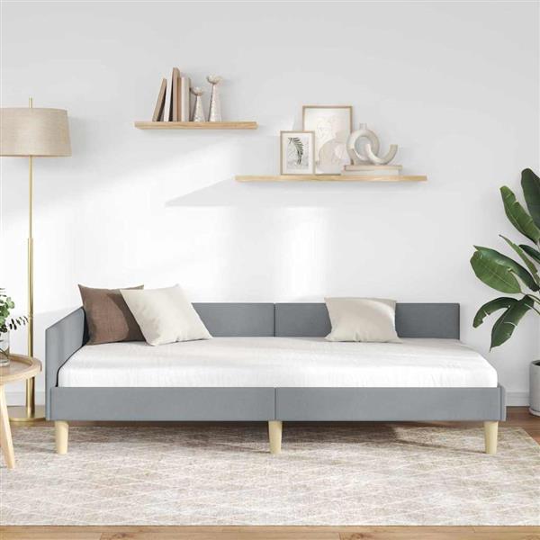 Grote foto vidaxl hoekbedframe met hoofdeinde lichtgrijs 80 x 200 cm stof antiek en kunst stoelen en banken