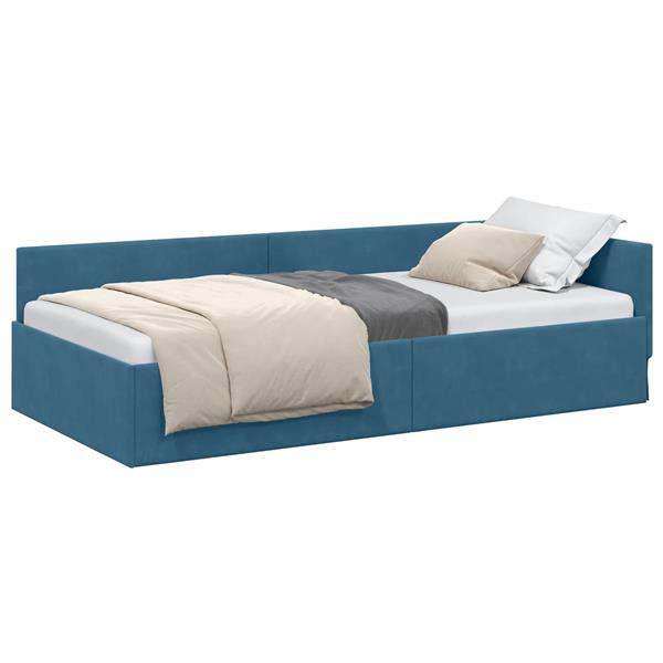 Grote foto vidaxl hoekbedframe blauw 100 cm x 200 cm polyester en multiplex antiek en kunst stoelen en banken