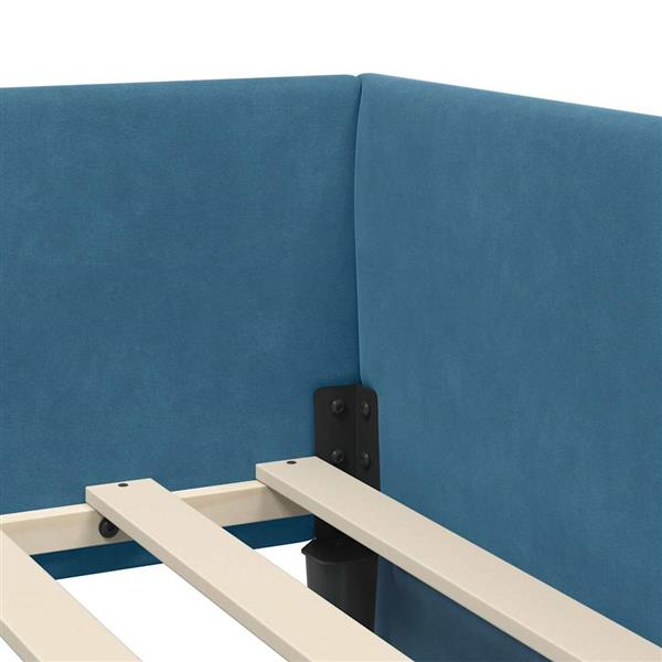 Grote foto vidaxl hoekbedframe blauw 100 cm x 200 cm polyester en multiplex antiek en kunst stoelen en banken