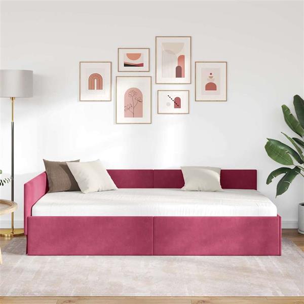 Grote foto vidaxl hoekbedframe wijnrood 90 cm x 200 cm polyester en multiplex antiek en kunst stoelen en banken
