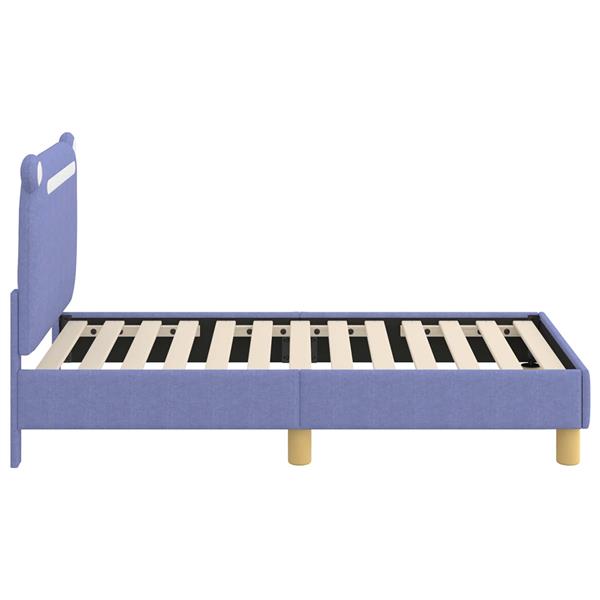 Grote foto vidaxl peuterbedframe met hoofdbord jeans blauw 70 x 140 cm stof antiek en kunst stoelen en banken