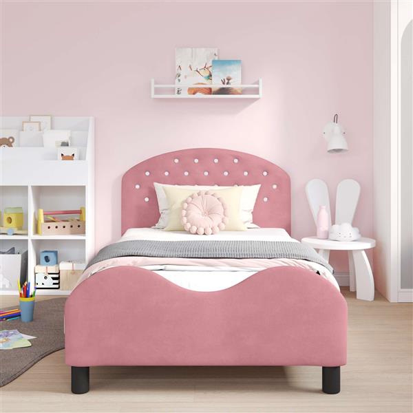 Grote foto vidaxl bedframe voor kinderen met hoofdbord roze 90 x 200 cm fluweel antiek en kunst stoelen en banken