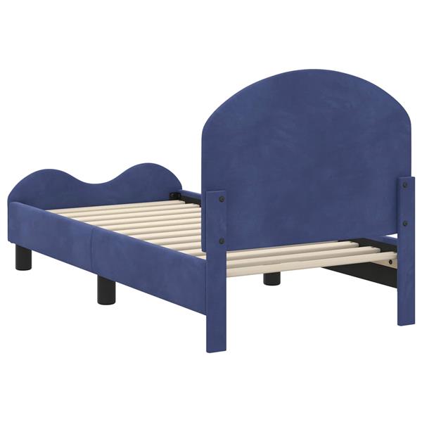 Grote foto vidaxl peuterbedframe met hoofdbord politieblauw 70 x 140 cm fluweel antiek en kunst stoelen en banken