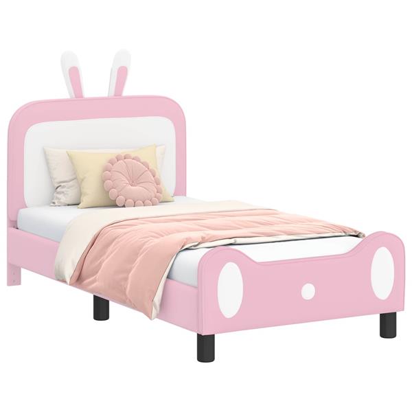 Grote foto vidaxl bedframe voor kinderen met hoofdbord roze 80 x 160 cm pu antiek en kunst stoelen en banken