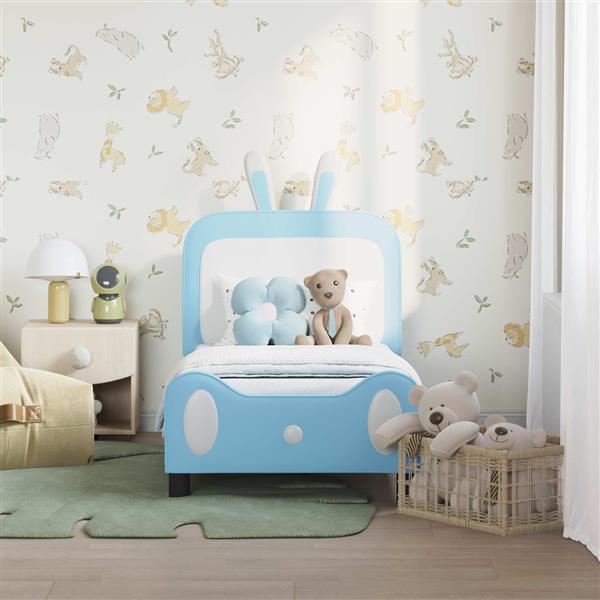 Grote foto vidaxl peuterbedframe met hoofdbord blauw 70 x 140 cm pu antiek en kunst stoelen en banken