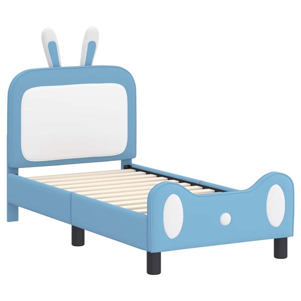 Grote foto vidaxl peuterbedframe met hoofdbord blauw 70 x 140 cm pu antiek en kunst stoelen en banken