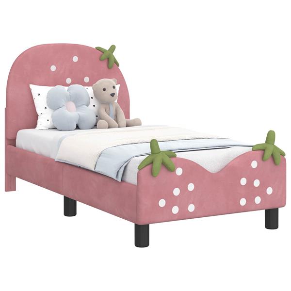 Grote foto vidaxl peuterbedframe met hoofdbord roze 70 x 140 cm fluweel antiek en kunst stoelen en banken