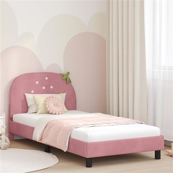 Grote foto vidaxl bedframe voor kinderen met hoofdbord roze 90 x 200 cm fluweel antiek en kunst stoelen en banken