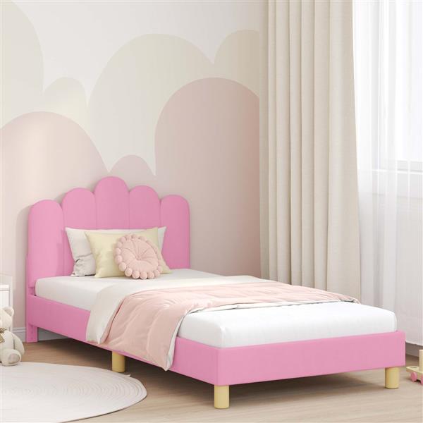 Grote foto vidaxl bedframe voor kinderen met hoofdbord roze 90 x 190 cm stof antiek en kunst stoelen en banken