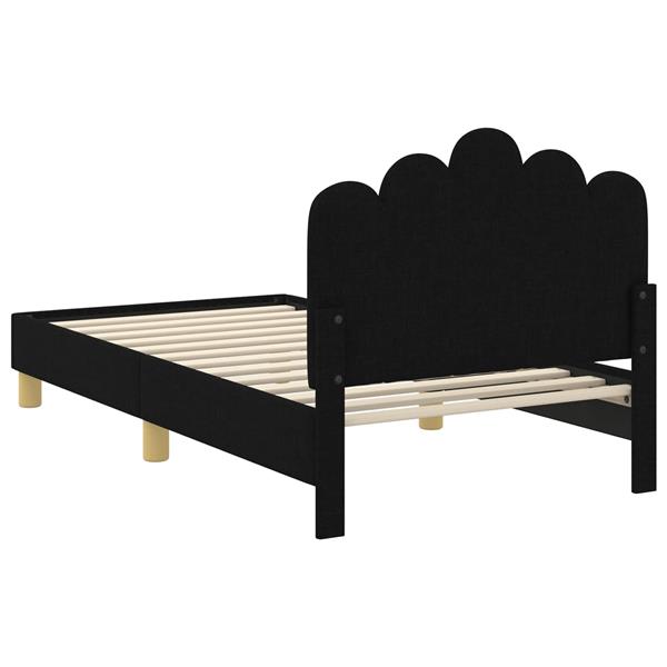 Grote foto vidaxl bedframe voor kinderen met hoofdbord zwart 80 x 160 cm stof antiek en kunst stoelen en banken