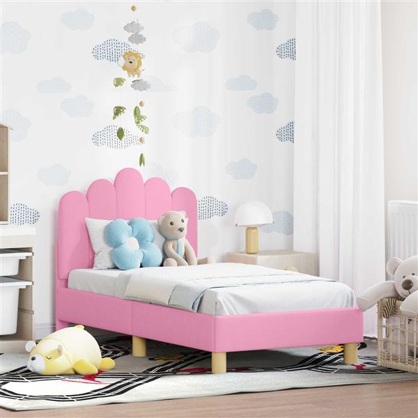 Grote foto vidaxl peuterbedframe met hoofdbord roze 70 x 140 cm stof antiek en kunst stoelen en banken