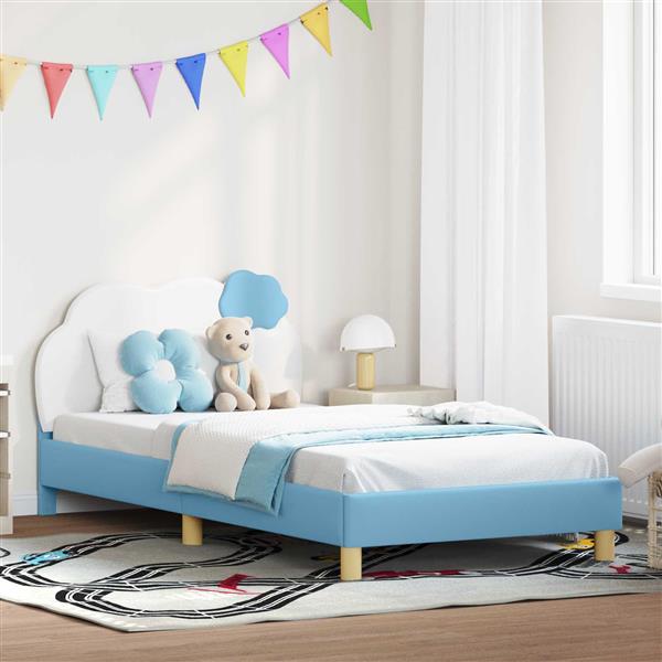 Grote foto vidaxl bedframe voor kinderen met hoofdbord blauw 80 x 200 cm pu antiek en kunst stoelen en banken