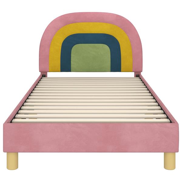 Grote foto vidaxl bedframe voor kinderen met hoofdbord roze 90 x 190 cm fluweel antiek en kunst stoelen en banken