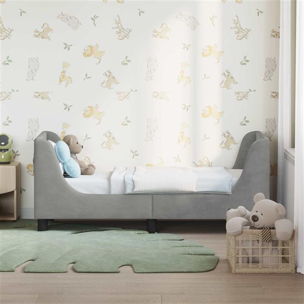 Grote foto vidaxl peuterbedframe met hoofdbord lichtgrijs 70 x 140 cm fluweel antiek en kunst stoelen en banken