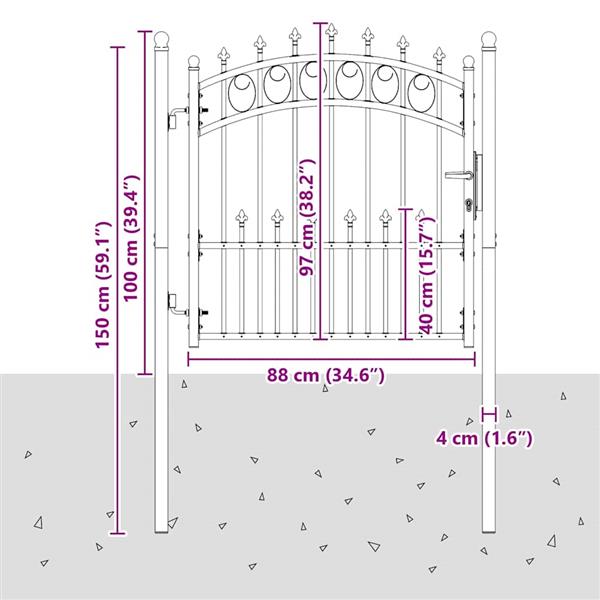Grote foto vidaxl hekdeur met spijkers grijs 100 x 100 cm poedergecoat staal tuin en terras hekken en schuttingen