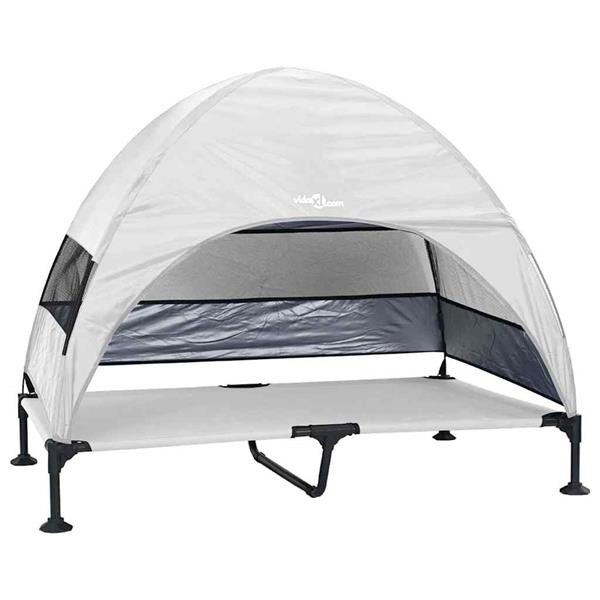 Grote foto vidaxl verhoogd hondenbed zilvergrijs 127 x 81 x 108 cm stof en staal dieren en toebehoren toebehoren