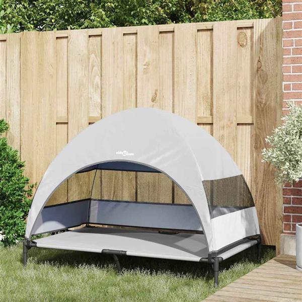 Grote foto vidaxl verhoogd hondenbed zilvergrijs 127 x 81 x 108 cm stof en staal dieren en toebehoren toebehoren