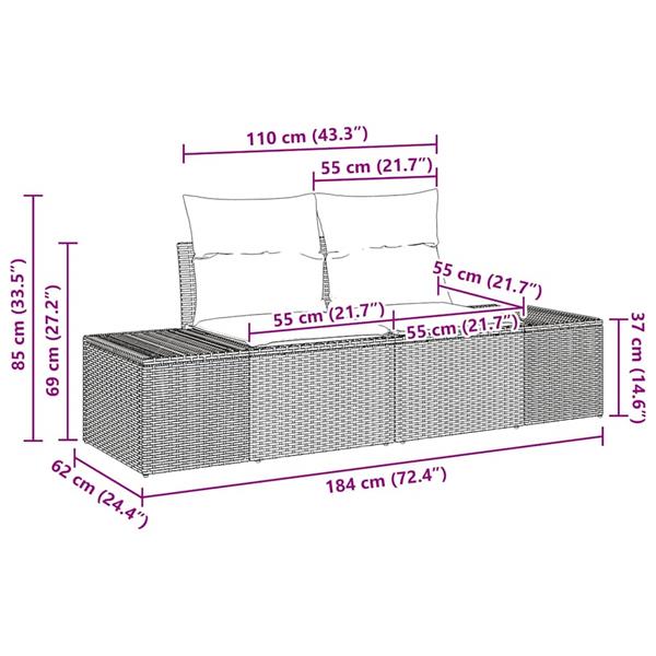 Grote foto vidaxl tuinbank met kussen beige 184 x 62 x 69 cm poly rattan tuin en terras tuinmeubelen