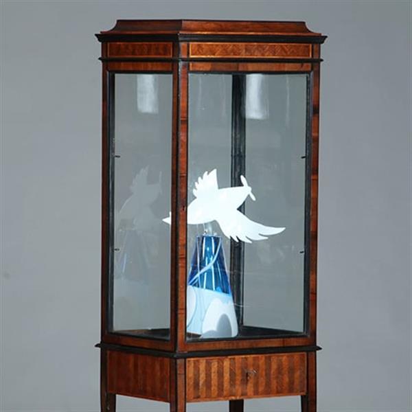 Grote foto vierkante hepplewhite vitrine met glas rondom en een unieke show lade no.360435 antiek en kunst stoelen en banken