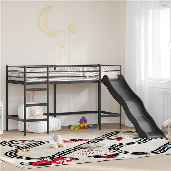 Grote foto vidaxl kinder loft bedframe met glijbaan zwart en anthraciet antiek en kunst stoelen en banken