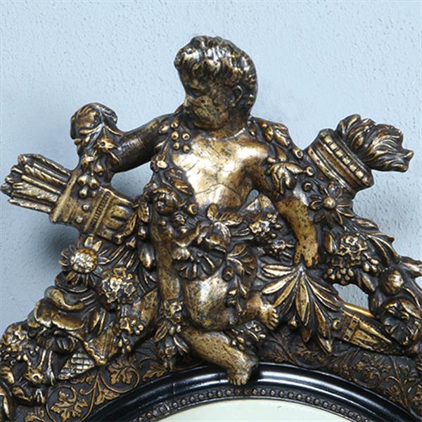 Grote foto ovale spiegel in zwart met zilver bekroond door cupido met pijlen en toorts no.362705 antiek en kunst spiegels